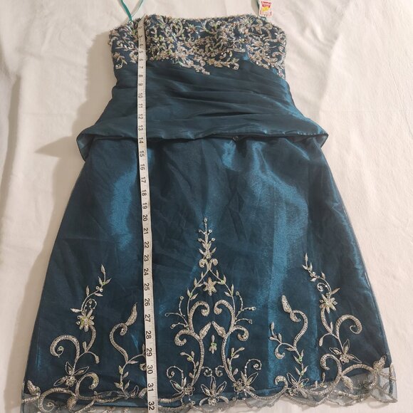 Allure Women's Size 14 Teal Strapless A-Line Appliques Taffeta Prom Dress Formal - Picture 13 of 14